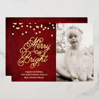 Golden Merry & Bright on Red Photo