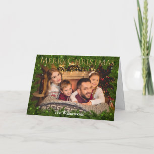 Golden Merry Christmas Among Pine Photo Holiday Card
