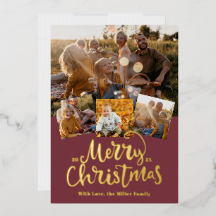 Golden Merry Christmas Elegant Photo collage Foil 