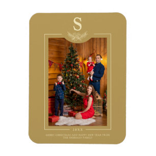 Golden Merry Christmas Monogrammed Photo Family Magnet