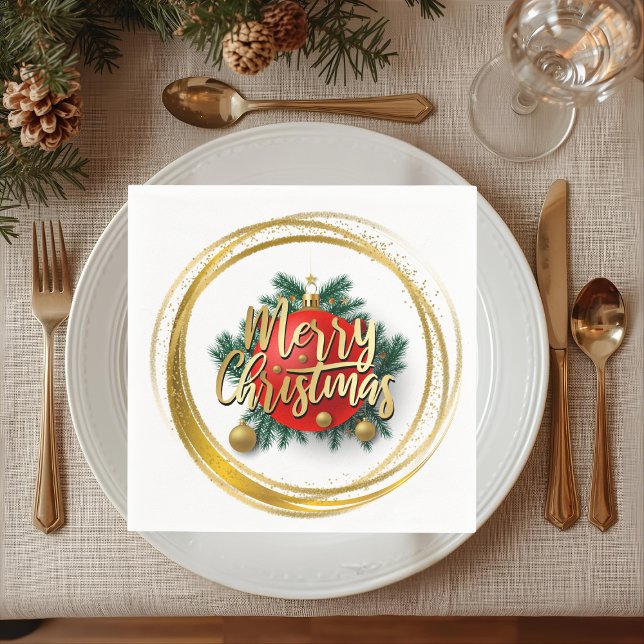 Golden Merry Christmas Paper Napkin (Creator Uploaded)