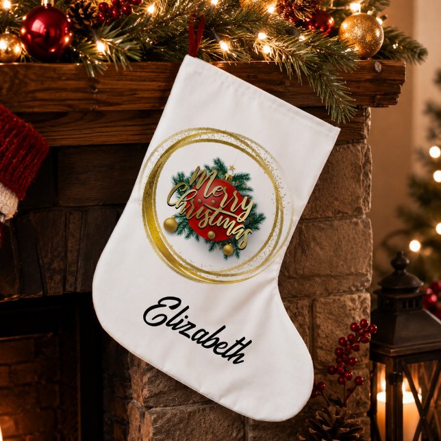 Golden Merry Christmas Personalised Stocking (Creator Uploaded)