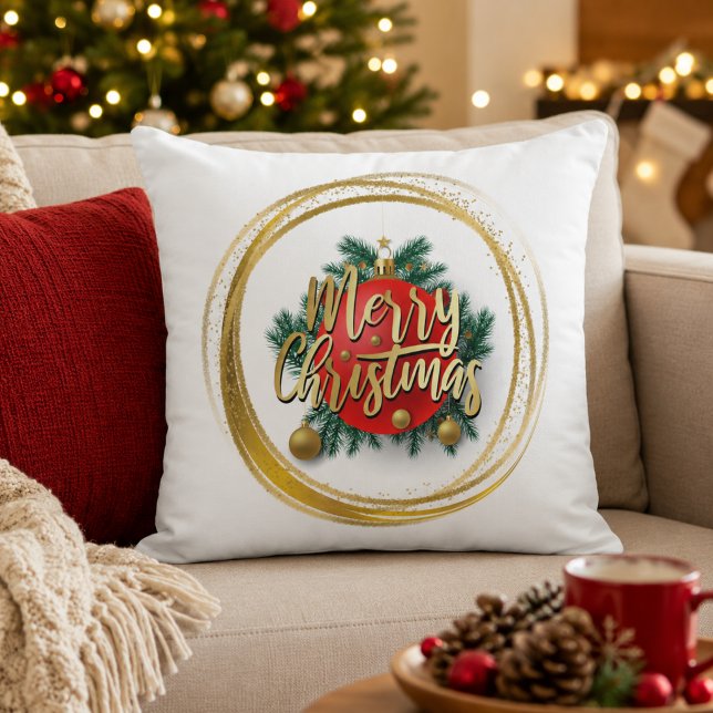 Golden Merry Christmas Personalised Throw Pillow (Creator Uploaded)