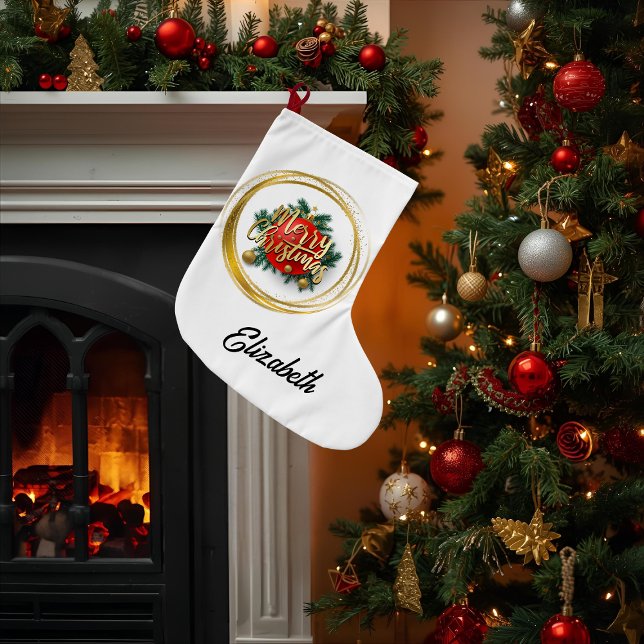 Golden Merry Christmas Personalized Stocking (Creator Uploaded)