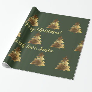 Golden Merry Christmas Tree with Candles Elegant Wrapping Paper