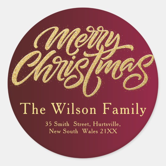 golden Merry Christmas Typography   Classic Round Sticker (Front)