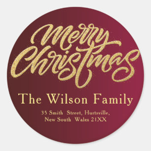 golden Merry Christmas Typography Classic Round Sticker