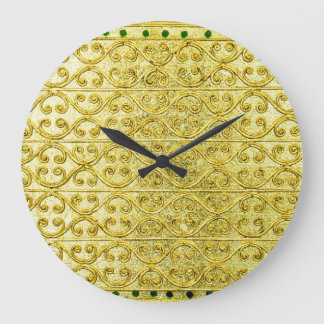 Golden Metal: Luxurious Pattern Background. Large Clock