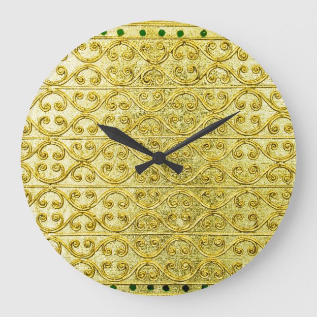 Golden Metal: Luxurious Pattern Background. Large Clock (Front)