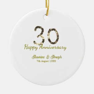 Golden Metallic 30th Happy anniversary add name Ceramic Tree Decoration