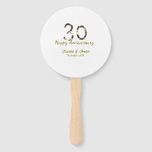 Golden Metallic 30th Happy anniversary add name Hand Fan