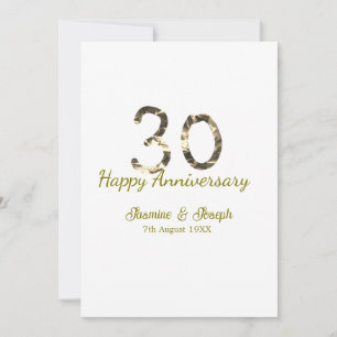 Golden Metallic 30th Happy anniversary add name Invitation