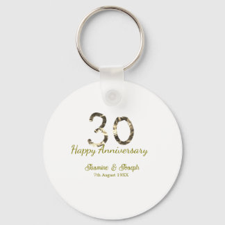 Golden Metallic 30th Happy anniversary add name Key Ring