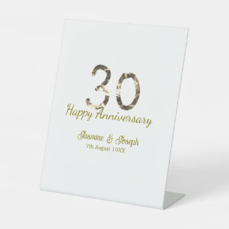 Golden Metallic 30th Happy anniversary add name Pedestal Sign