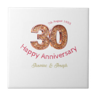 Golden Metallic 30th Happy anniversary add name Tile