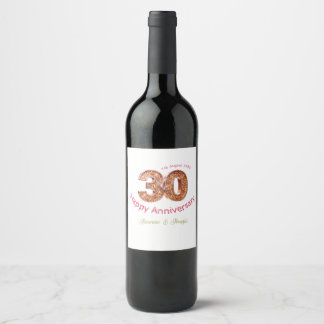 Golden Metallic 30th Happy anniversary add name Wine Label