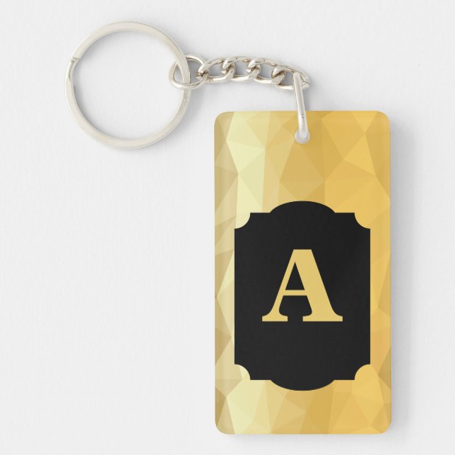 Golden metallic black custom monogram  key ring (Front)