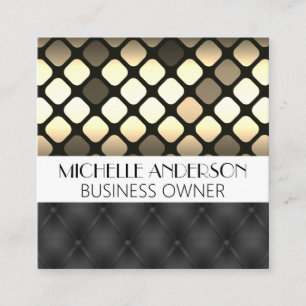 Golden Metallic   Black Upholstered Padding Square Business Card