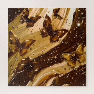 Golden Metallic Butterfly Glam Abstract Jigsaw Puzzle