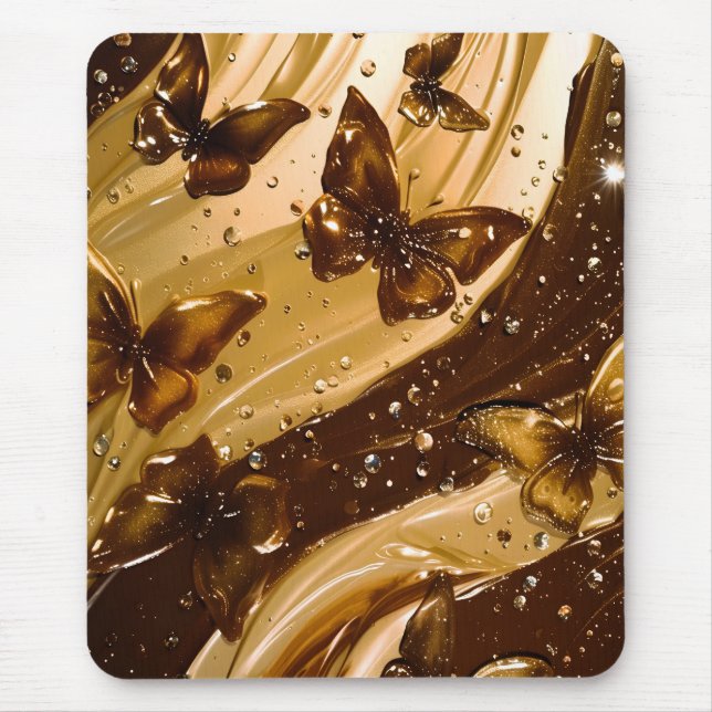 Golden Metallic Butterfly Glam Abstract Mouse Pad (Front)