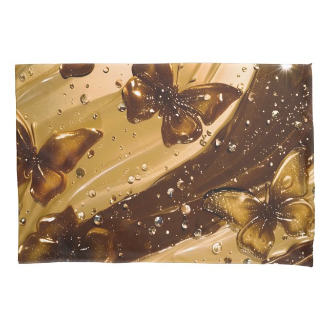 Golden Metallic Butterfly Glam Abstract Pillowcase (Front)