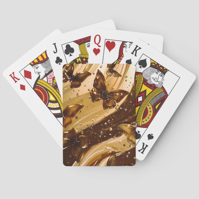 Golden Metallic Butterfly Glam Abstract Playing Cards (Back)