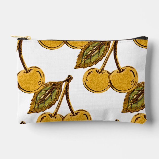 Golden Metallic Cherries Pattern Accessory Pouch (Front)