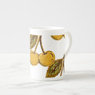 Golden Metallic Cherries Pattern Bone China Mug