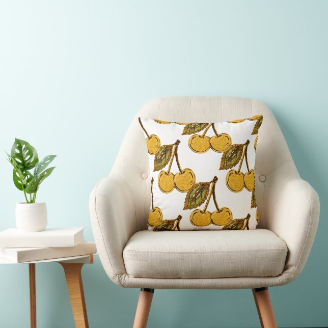 Golden Metallic Cherries Pattern Cushion (Chair)