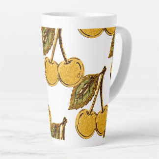 Golden Metallic Cherries Pattern Latte Mug