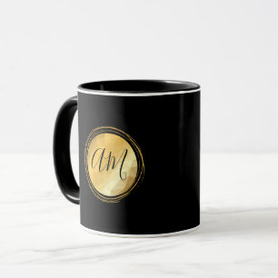 Golden metallic frame custom monogram letters mug