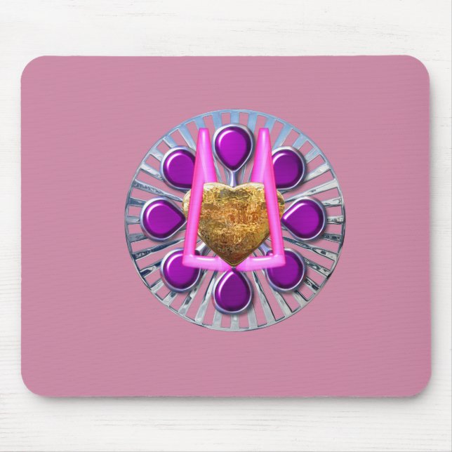 Golden Metallic Heart Stand Mouse Pad (Front)