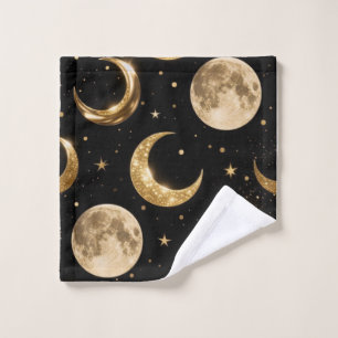 Golden Metallic Moons Pattern,Luxe Celestial Bath Towel Set