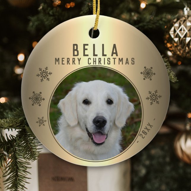 Golden Metallic Snowflake Dog Pet Photo Ceramic Tree Decoration (Creator Uploaded)