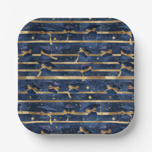 Golden Milestone: Starry Graduation Elegance Paper Plate