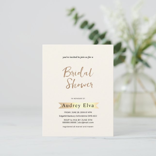 Golden Minimalist Bridal Shower Invitation (Standing Front)