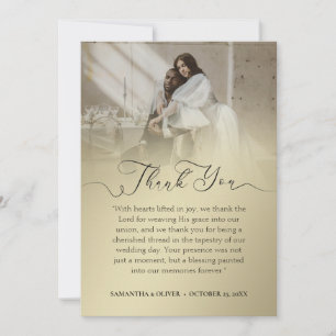 Golden Minimalist Wedding Thank You Card with Phot