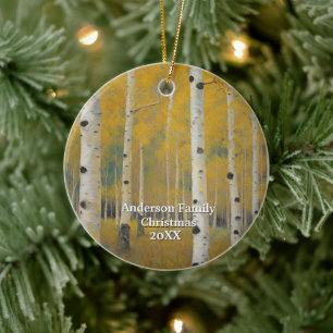 Golden Modern Aspen Trees Ceramic Tree Decoration