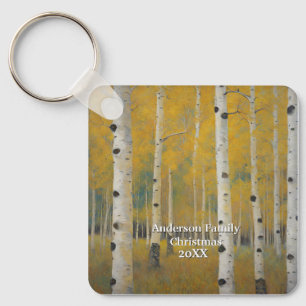 Golden Modern Aspen Trees Key Ring