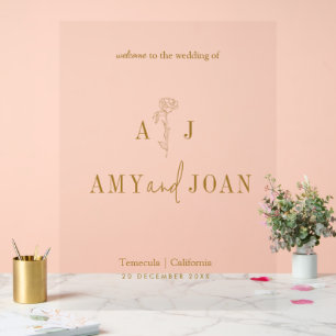 Golden Modern Chic Minimalist Floral Wedding Acrylic Sign