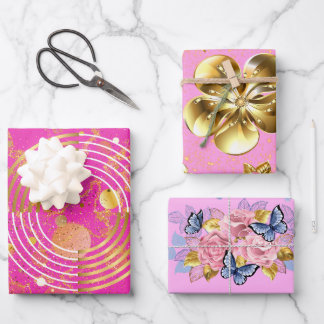 Golden Modern Geometric and Flowers Galore Wrapping Paper Sheet