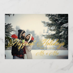 Golden Modern Mr & Mrs Happiest Holidays Christmas