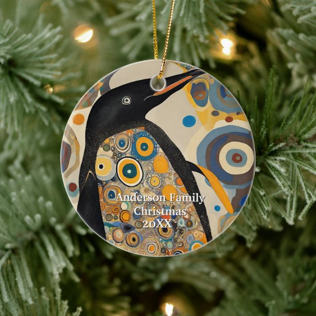 Golden Modern Penguin Ceramic Tree Decoration (Tree)