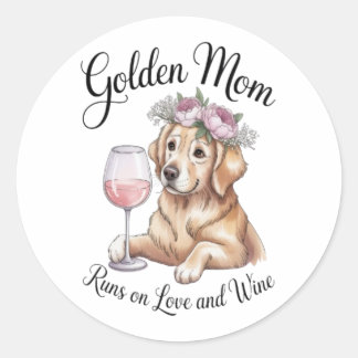 Golden Mom Sticker Runs on Love and Wine Dog Decal