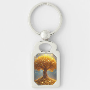 Golden money tree gold coins key ring