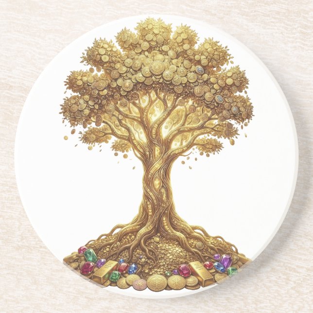 Golden Money Tree of Abundance Art Coaster (Front)