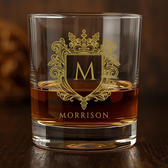 Golden Monogram Crest Printed Whiskey Glass (Golden Monogram Crest Printed Whiskey Glass)