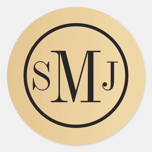 Golden Monogram Full Colour Customisation Classic Round Sticker (Front)