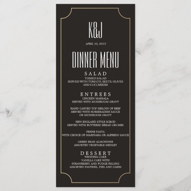 GOLDEN MONOGRAM GLAM wedding dinner menu (Front)