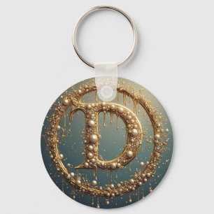 Golden Monogram Initial Letter D Key Ring